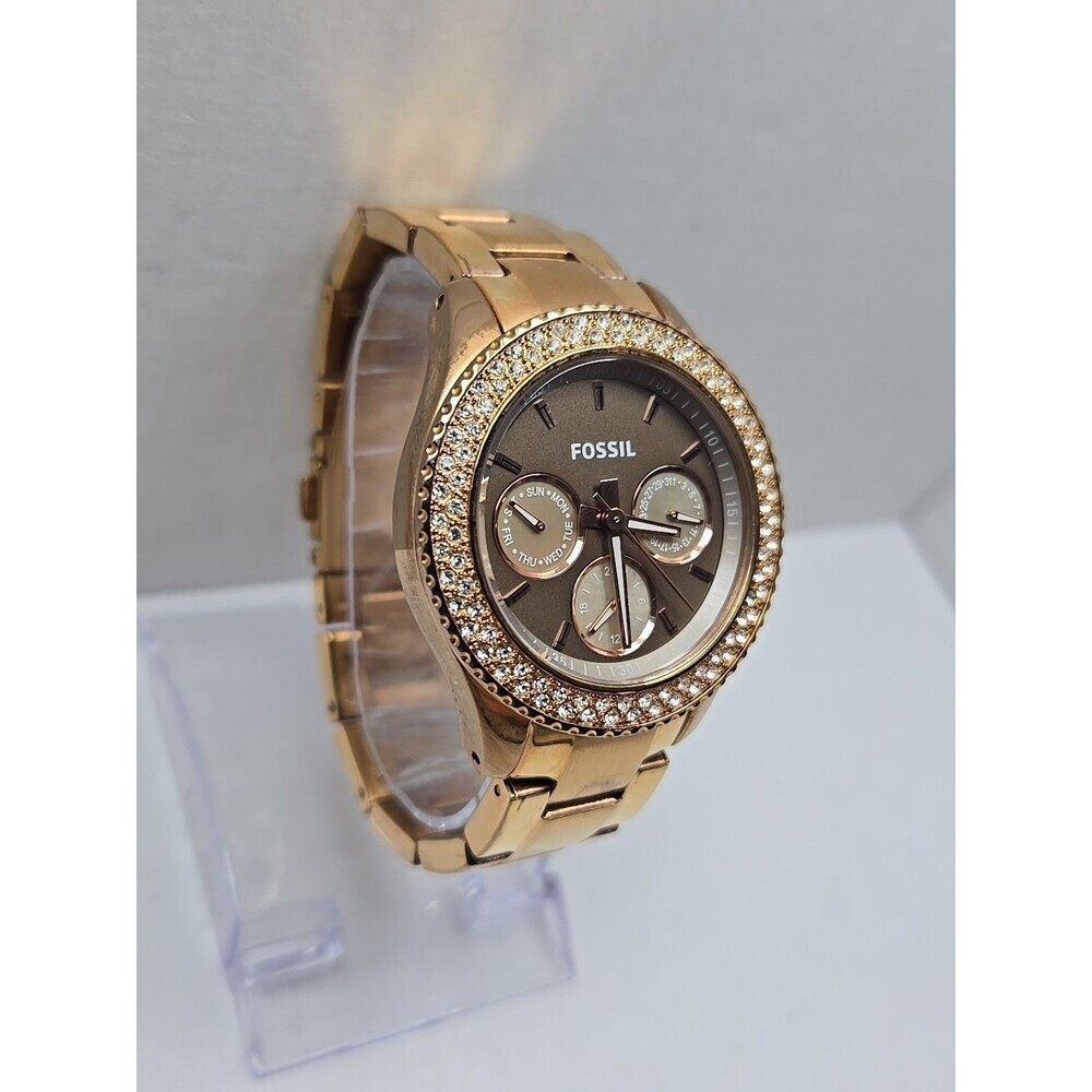 Fossil Stella ES3502 Womens Rose Gold Crystal Multifunction Watch New Battery - Picture 3 of 11